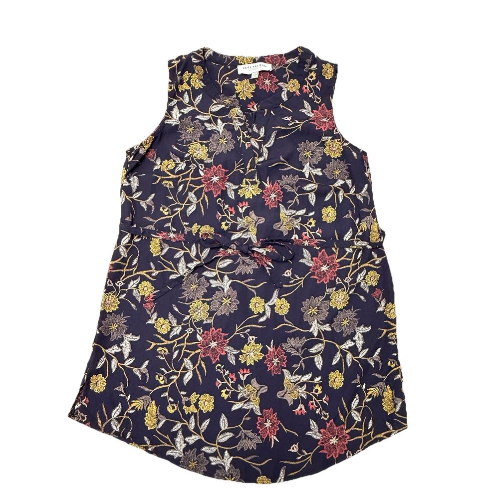 Skies are Blue‎ Maternity Floral Tie Tunic Top Blouse Shirt XS Sleeveless Navy